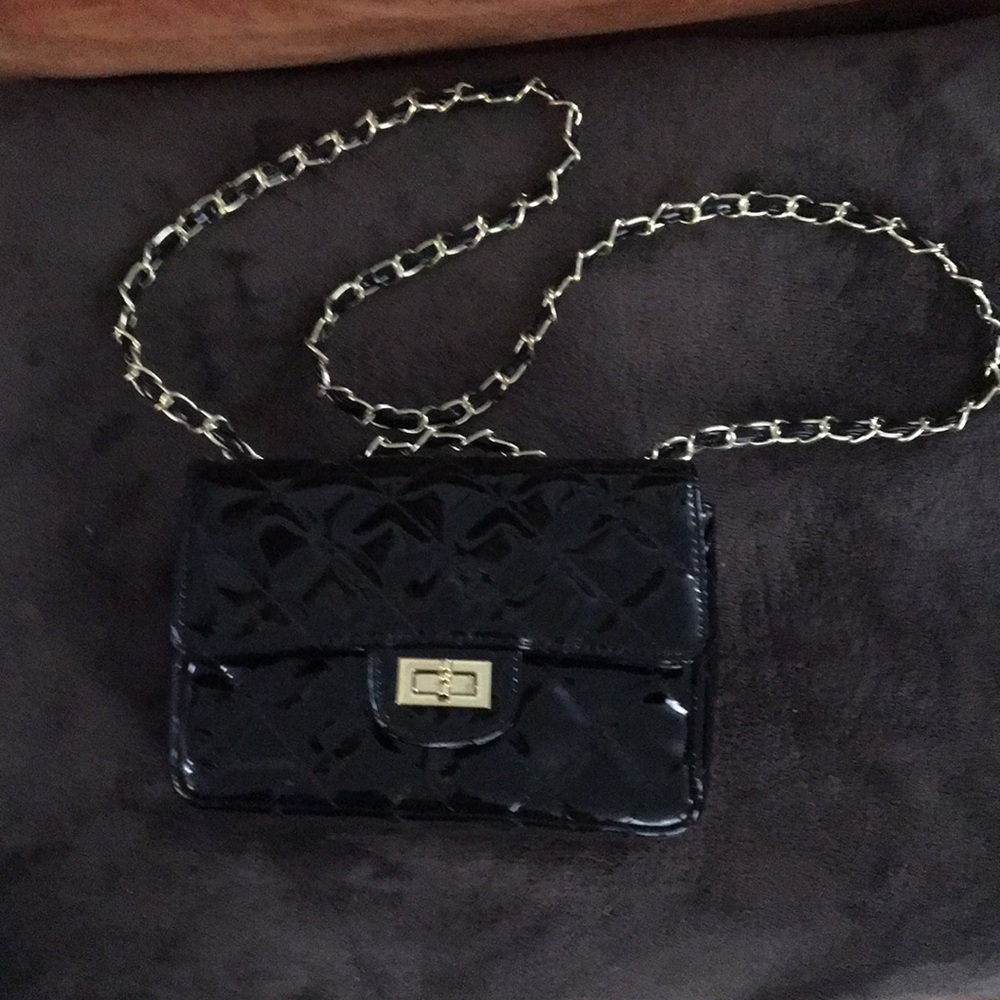 Patent faux leather crossbody bag